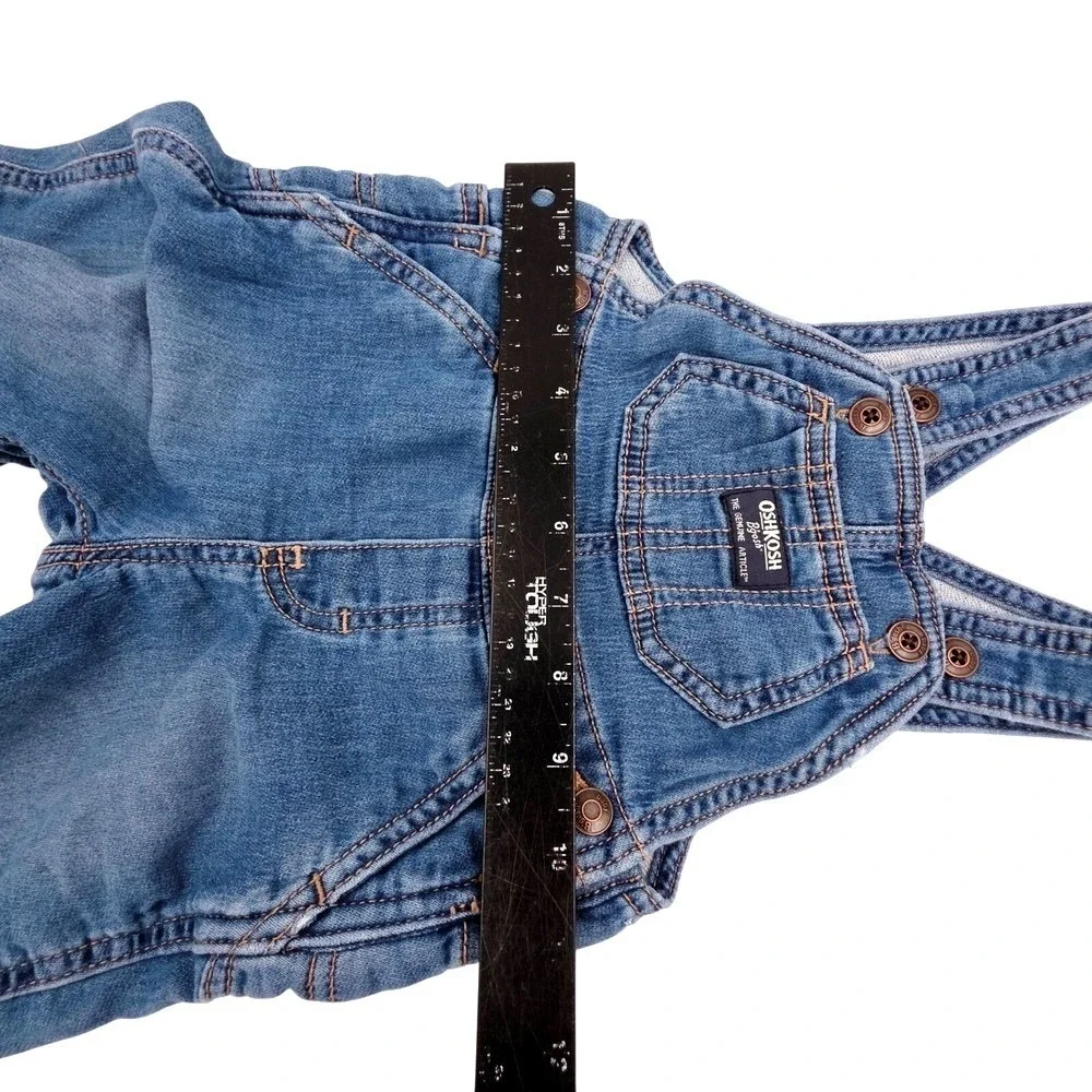 OshKosh B'gosh Denim Overalls Baby Girl 9 Month Blue‎ Jean Stretch Elastic Soft